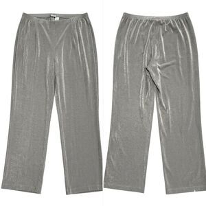 Chicos Stretchy Pull On Elastic Waist Pants Silver Gray Slinky Size 3R US XLR